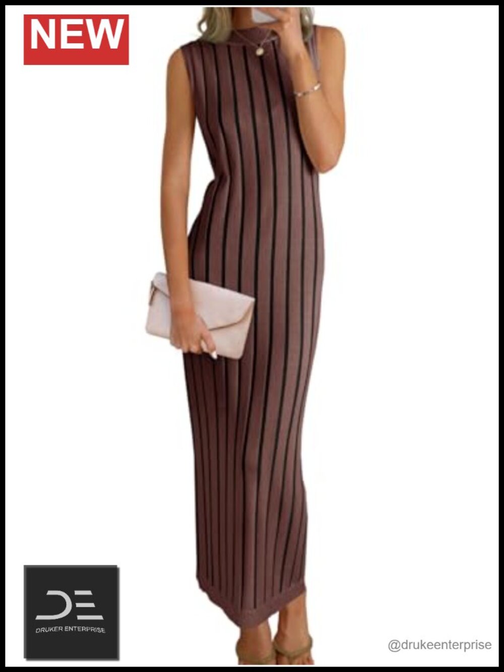 Wenrine Ribbed Knit Sleeveless Mock Neck Maxi Tank Sweater Dress